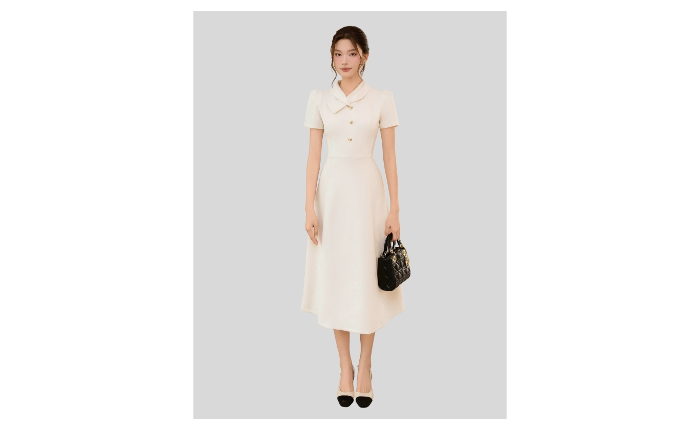 Đầm xòe công sở dài tay ngắn D4533B - Ảnh sản phẩm