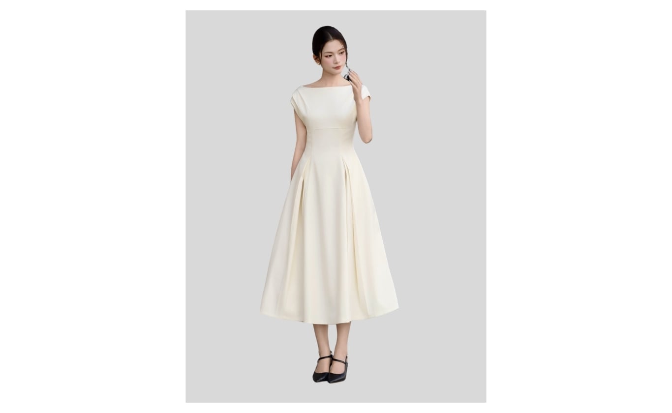 Đầm xòe công sở cotton dài xếp ly DAA22B - Ảnh sản phẩm