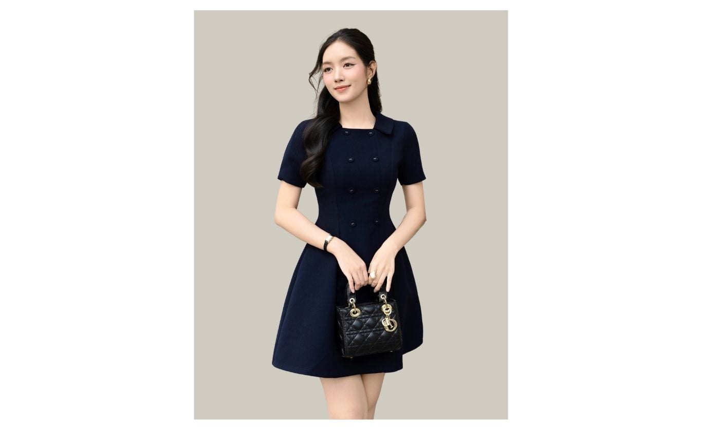 Đầm xòe công sở tay ngắn cổ vuông DAB24B - Ảnh sản phẩm