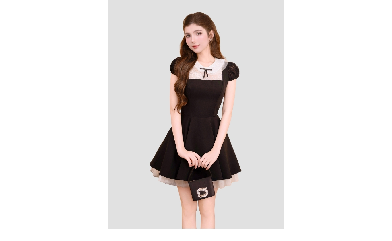 Đầm xòe tiệc ngắn cổ sen tay ngắn D4547A - Ảnh sản phẩm