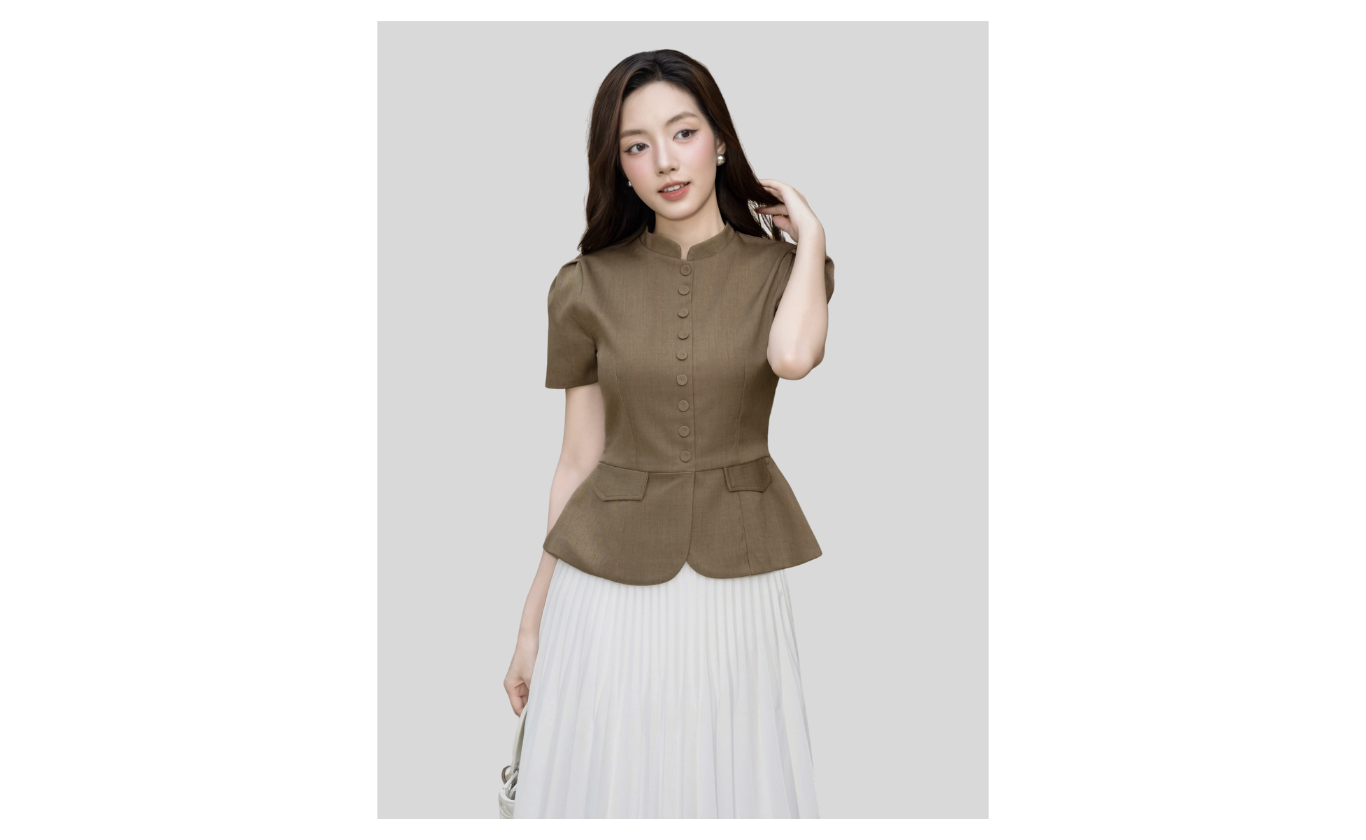 Áo Kiểu Công Sở Cotton Tay Ngắn - AAG24T