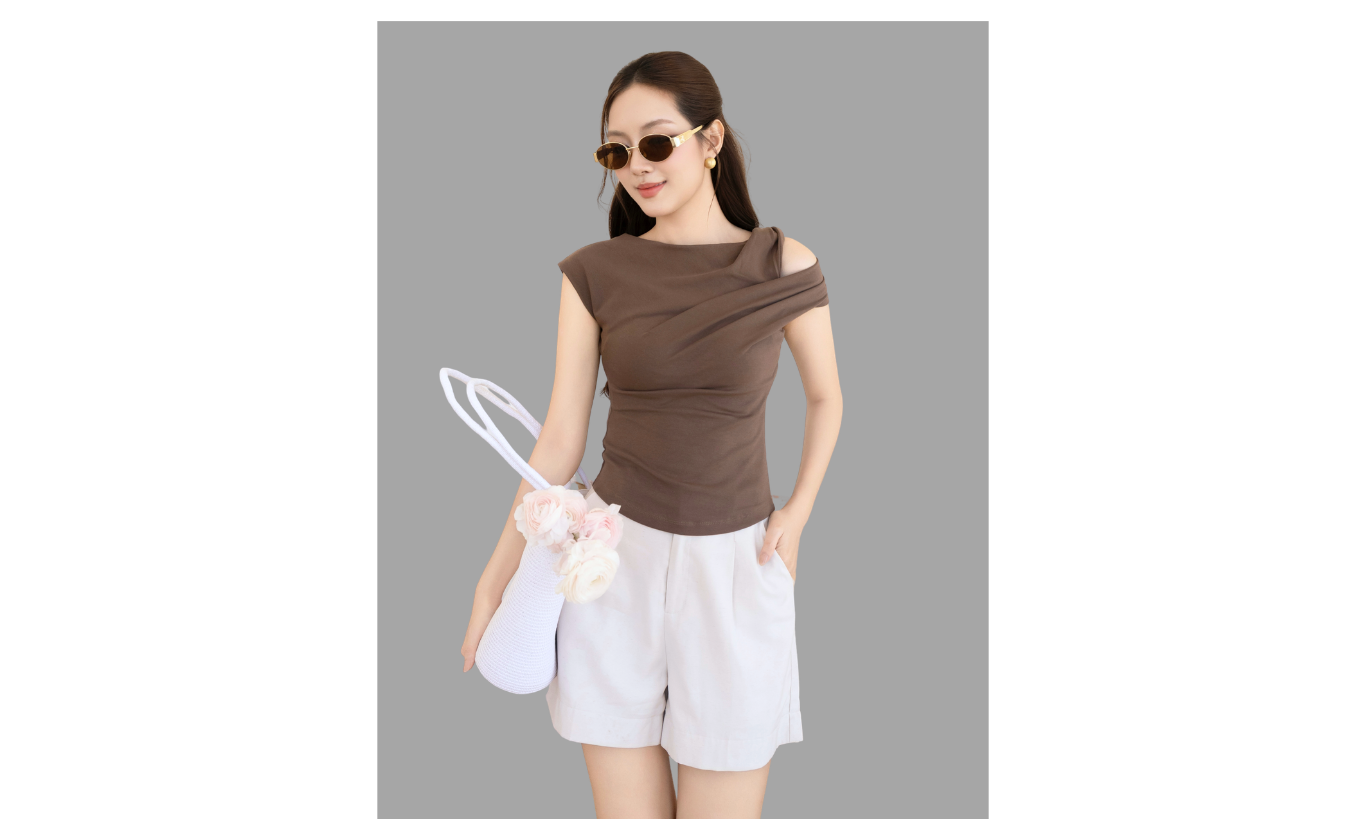 Áo kiểu dạo phố thun xoắn vai AAE43Q - Ảnh sản phẩm