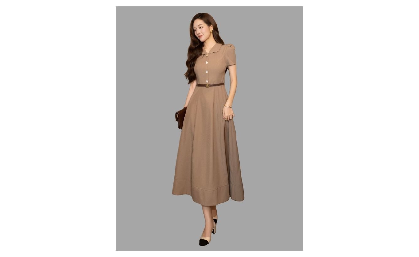 Đầm Xòe Công Sở Cotton Dài Cổ V - DAI21A