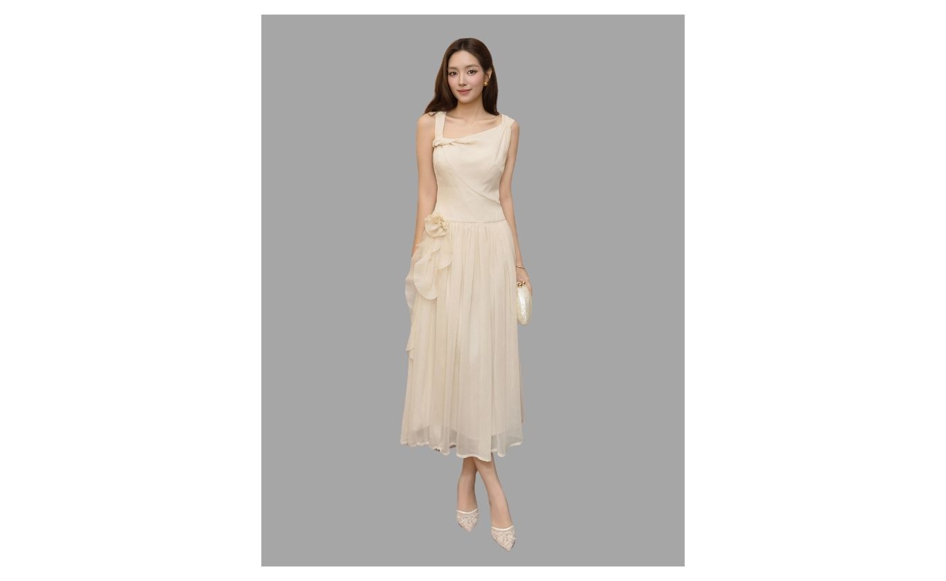 Đầm Xòe Tiệc Voan Dài Hoa Cài - DAI07B