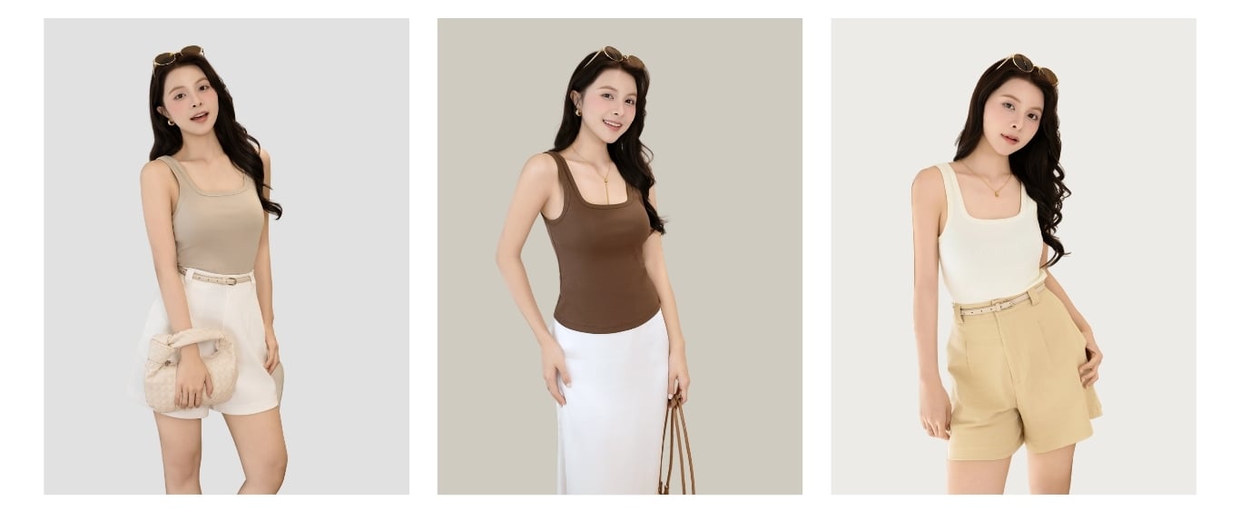 Áo dạo phố thun ngắn cổ vuông dáng ôm AAF47H