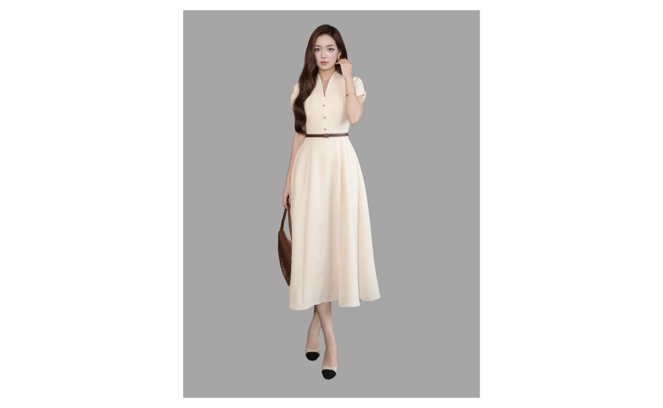 Đầm Xòe Công Sở Cotton Dài Cổ V - DAK21A