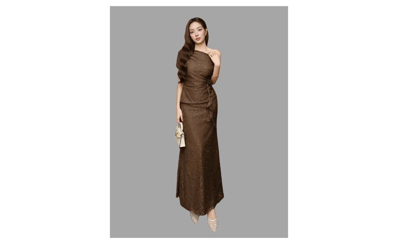 Set Tiệc Ren Dài Kèm Hoa Cài - KAI09T
