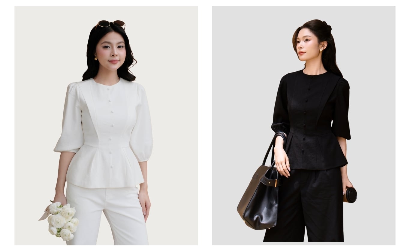 Áo kiểu dạo phố linen cổ tròn AAD43T