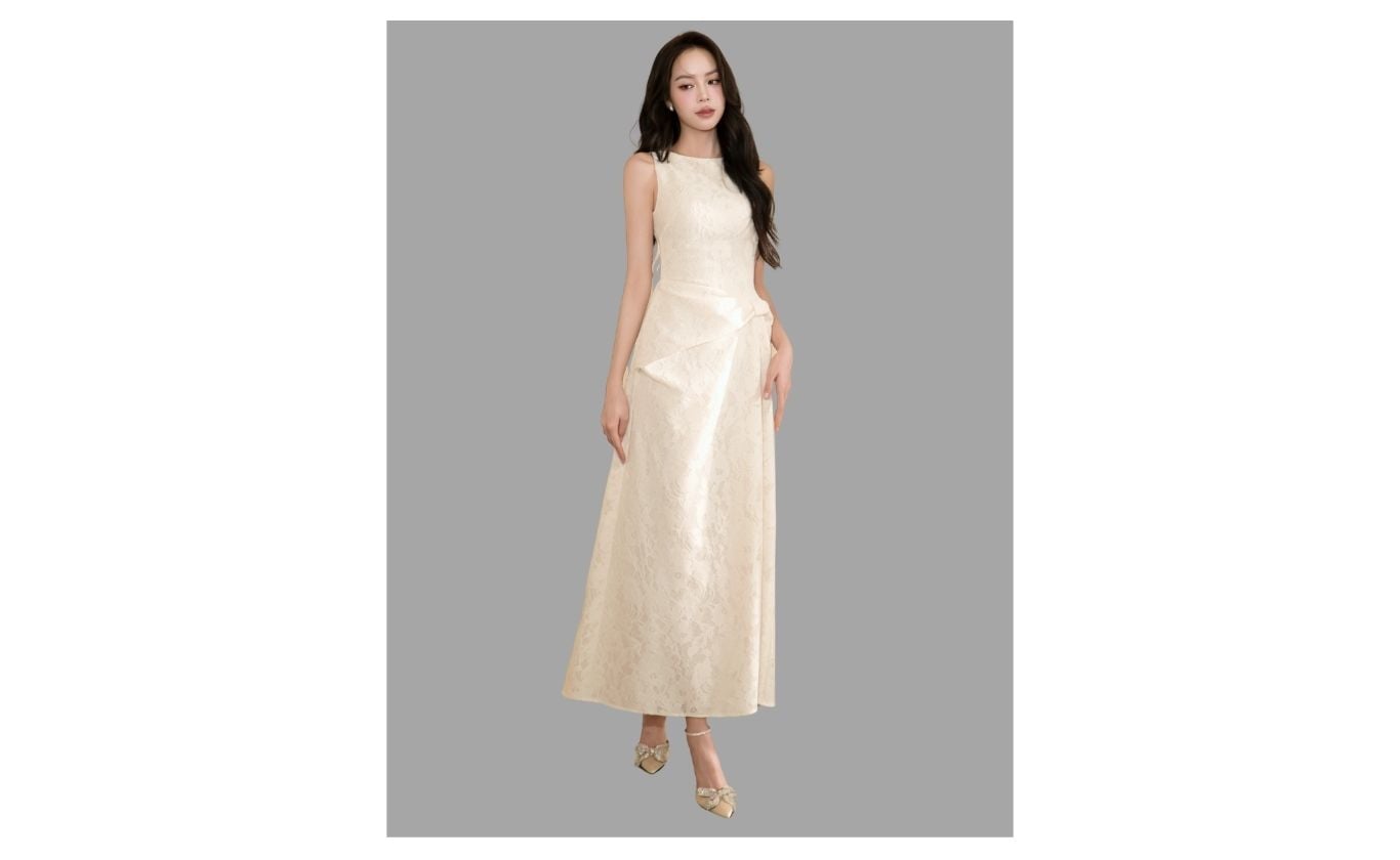 Đầm Xòe Tiệc Ren Dài Cổ Vuông - DAK04A