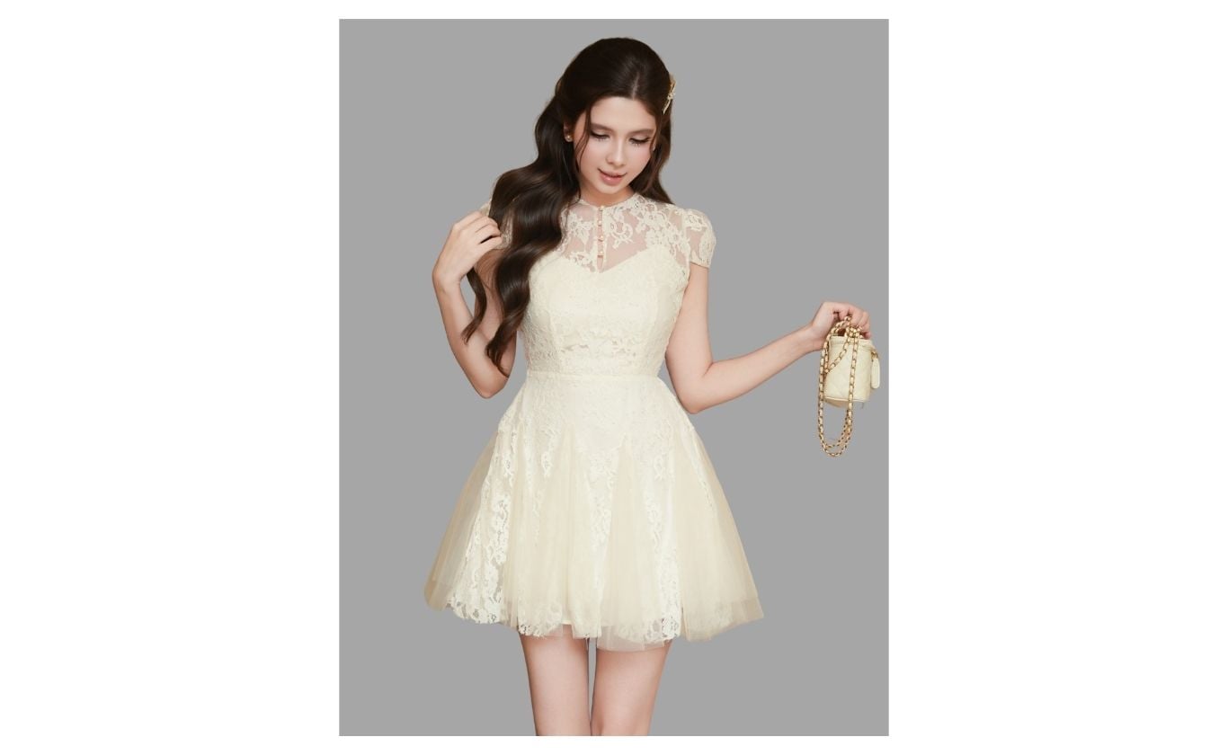 Đầm Xòe Tiệc Ren Ngắn Cổ Tròn - DAI77T