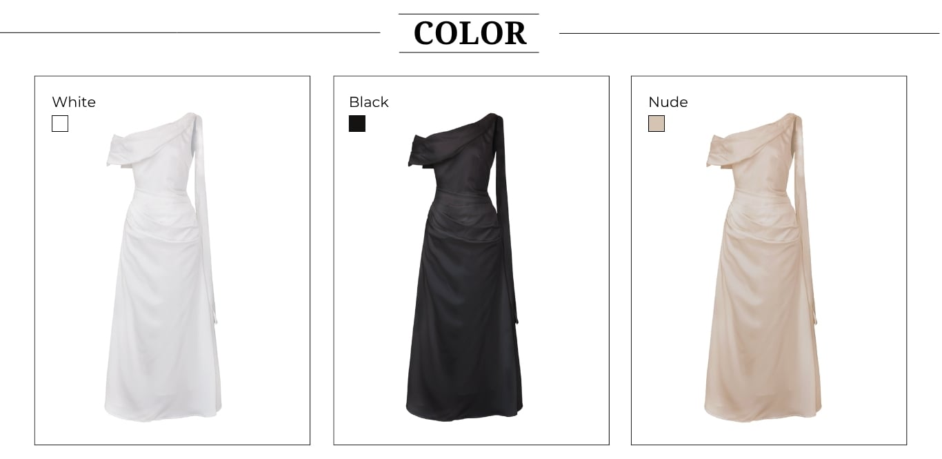 Đầm lụa tiệc dài lệch vai đuôi cá D4565B - Bảng màu