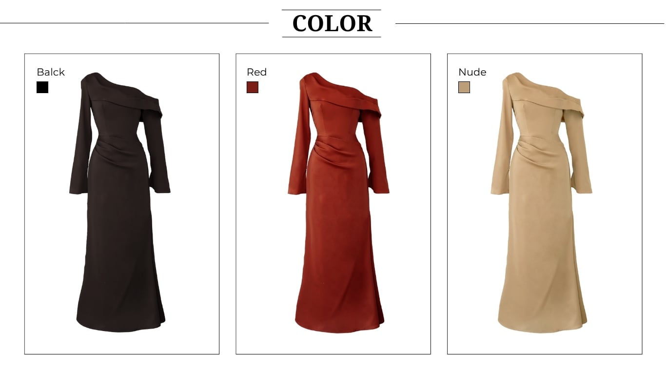 Đầm trễ vai tiệc lụa dài tay dài D4562B - Bảng màu