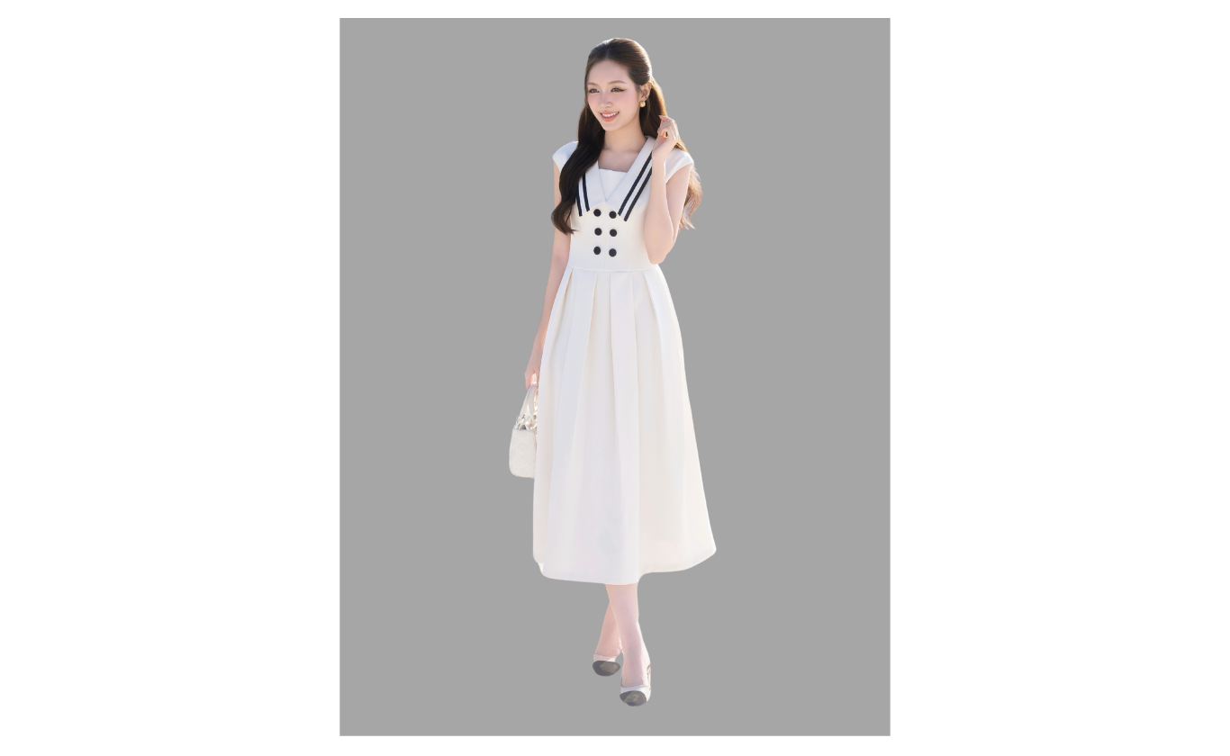 Đầm xòe công sở cotton dài cổ v DAE25B