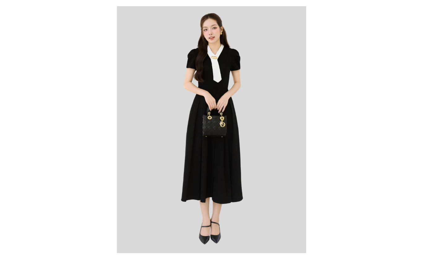 Đầm xòe công sở cotton dài xếp ly DAE24B