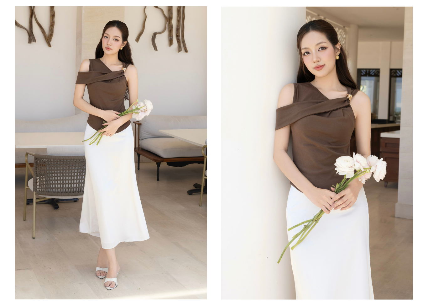 Áo kiểu dạo phố thun cổ xéo AAE42H - Lookbook 1