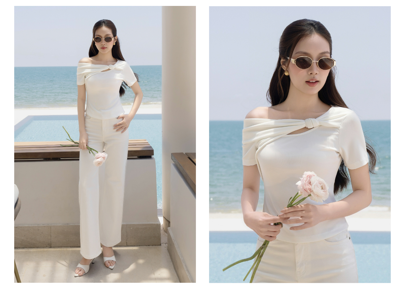 Áo kiểu dạo phố thun xoắn nút AAE41H - Lookbook 1