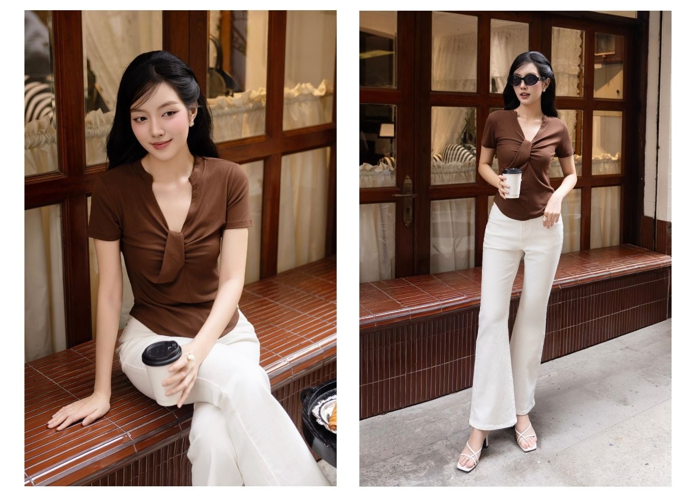 Áo dạo phố thun cổ V tay ngắn AAB45M - Lookbook