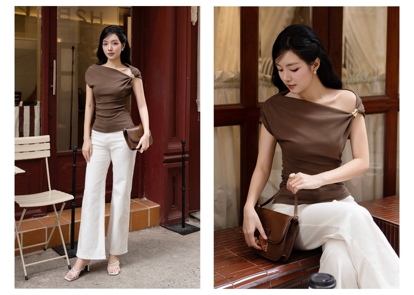 Áo dạo phố thun tay ngắn cổ xéo AAB42A - Lookbook