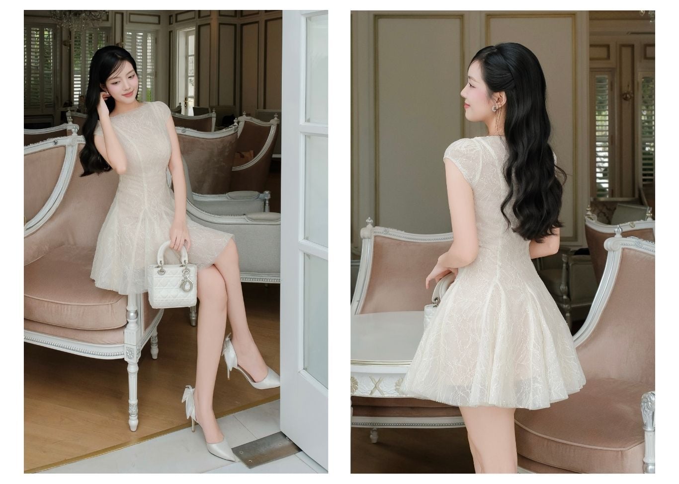 Đầm xòe tiệc ren kim sa ngắn DAB03A - Lookbook