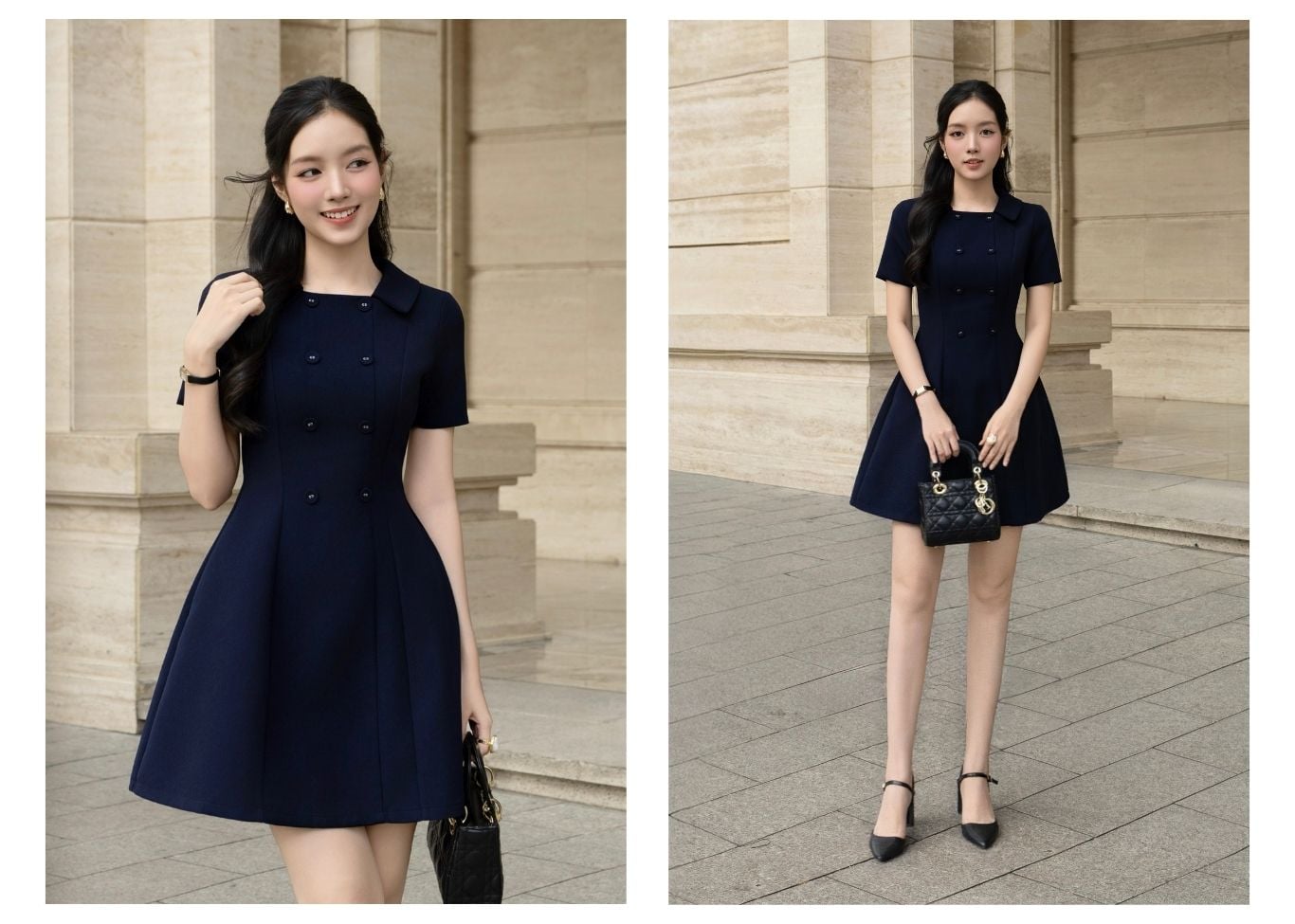 Đầm xòe công sở tay ngắn cổ vuông DAB24B - Lookbook