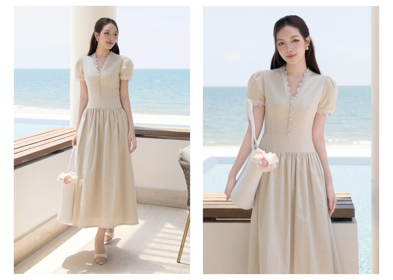 Đầm xòe dạo phố linen dài phồng DAE46B - Lookbook 1