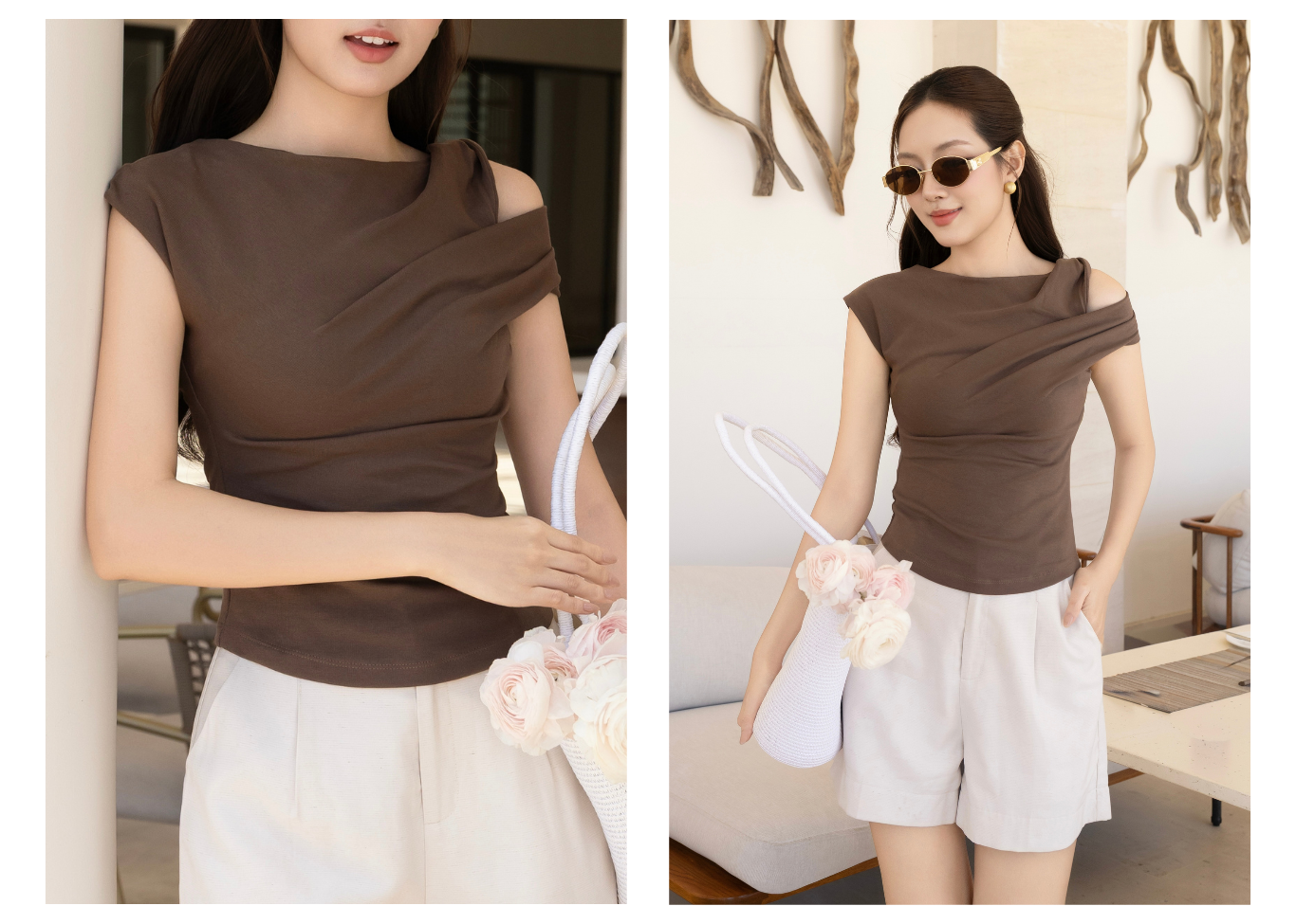 Áo kiểu dạo phố thun xoắn vai AAE43Q - Lookbook 2