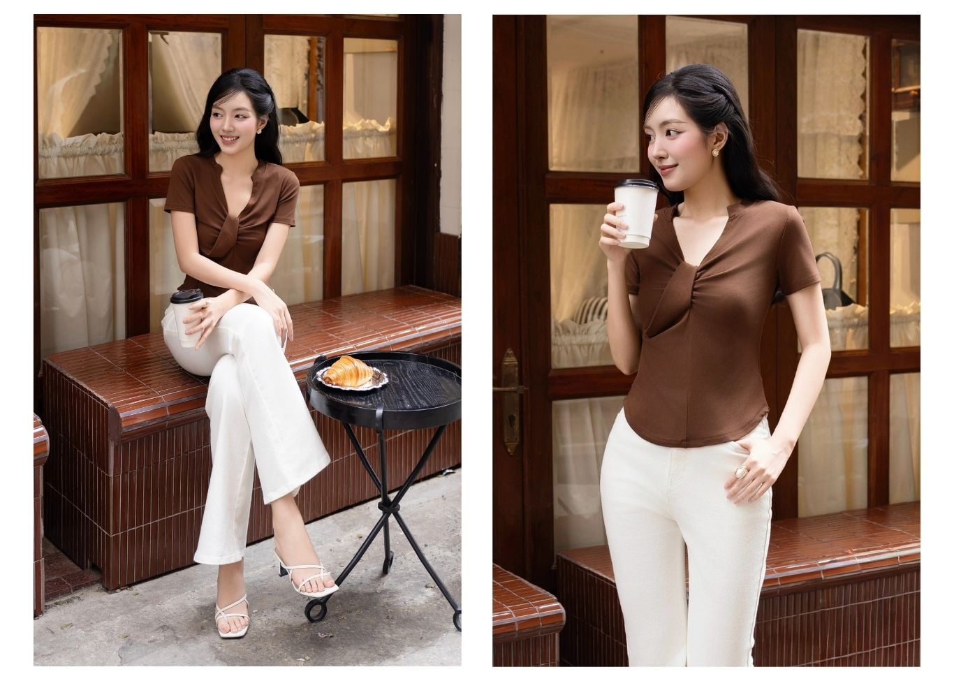 Áo dạo phố thun cổ V tay ngắn AAB45M - Lookbook