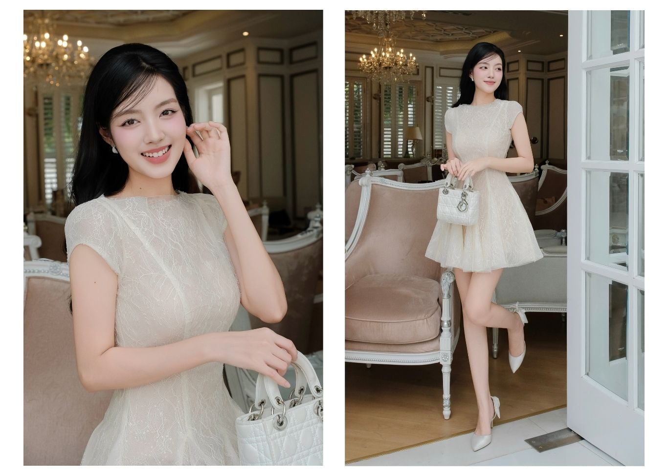 Đầm xòe tiệc ren kim sa ngắn DAB03A - Lookbook