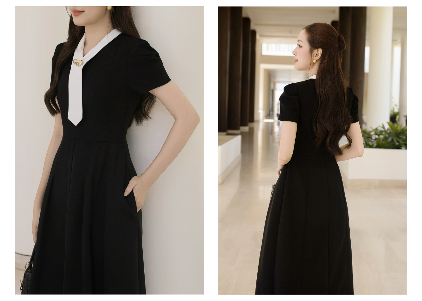 Đầm xòe công sở cotton dài xếp ly DAE24B - Lookbook 2