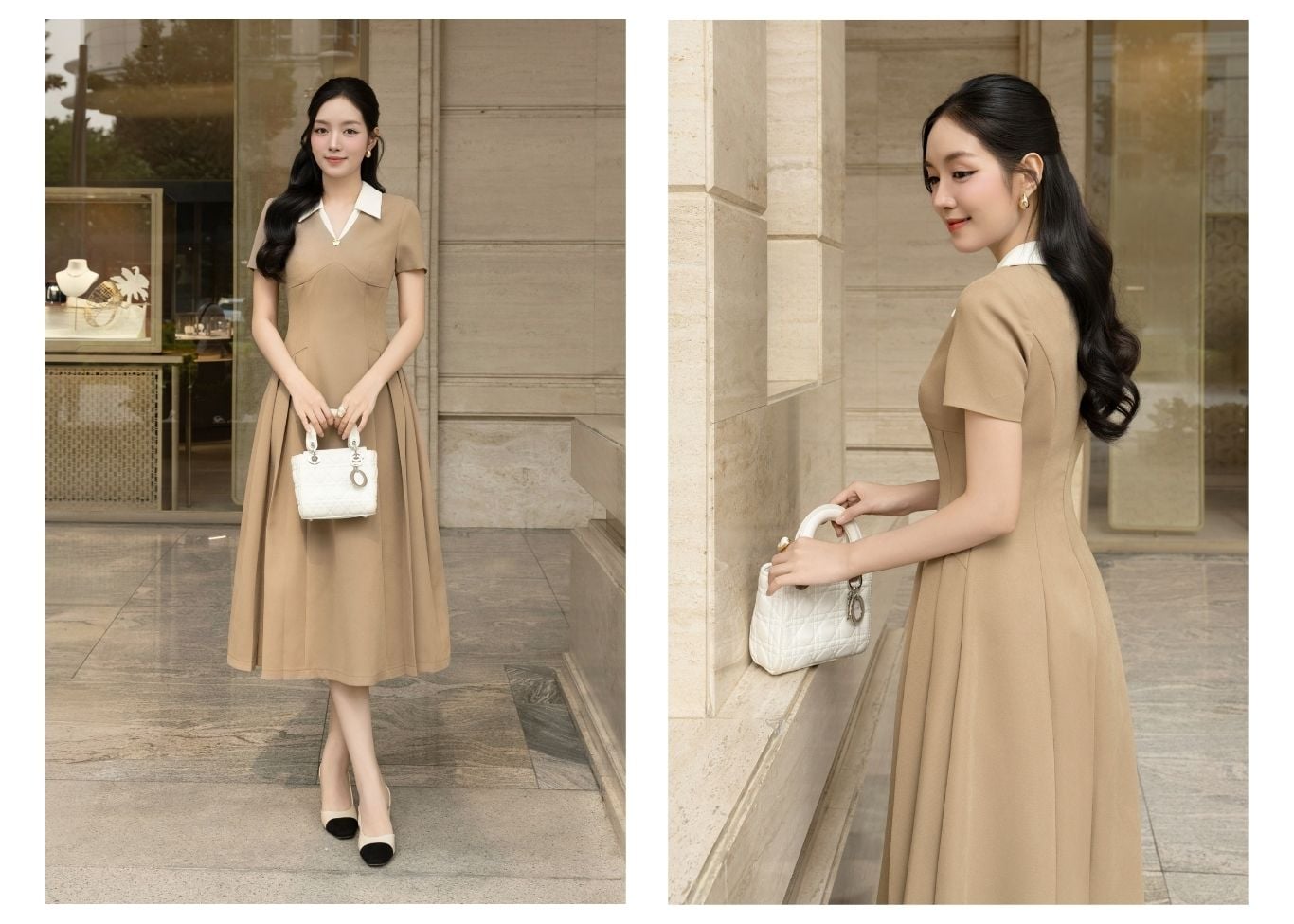 Đầm xòe công sở cotton dài cổ V DAB21A - Lookbook