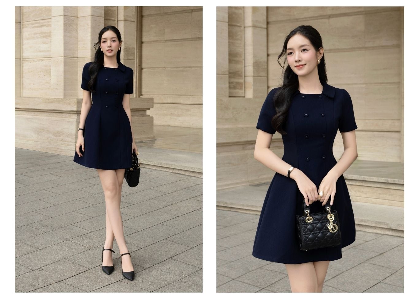 Đầm xòe công sở tay ngắn cổ vuông DAB24B - Lookbook