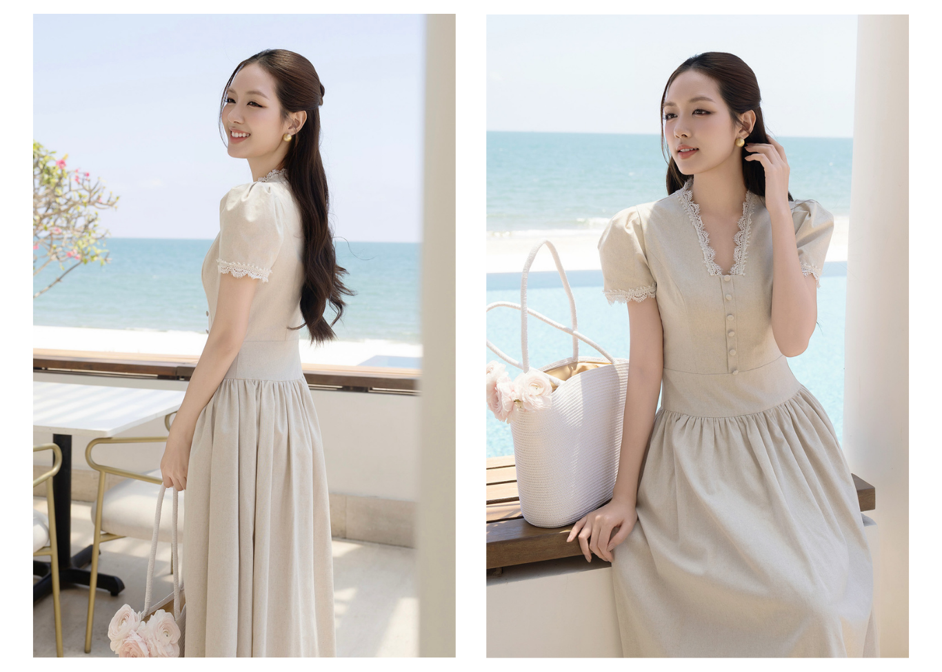 Đầm xòe dạo phố linen dài phồng DAE46B - Lookbook 2