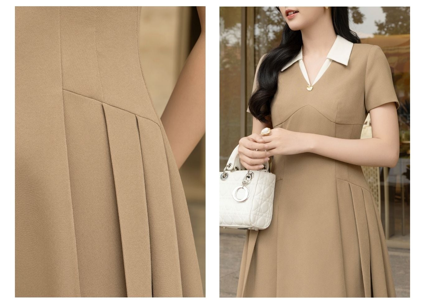 Đầm xòe công sở cotton dài cổ V DAB21A - Lookbook