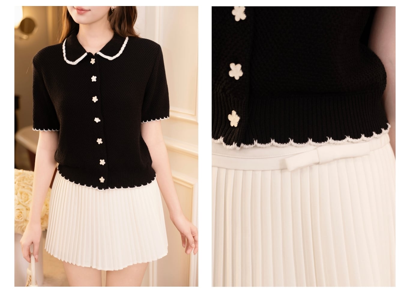 Áo kiểu dạo phố dệt kim cổ sen A4554V - Ảnh lookbook