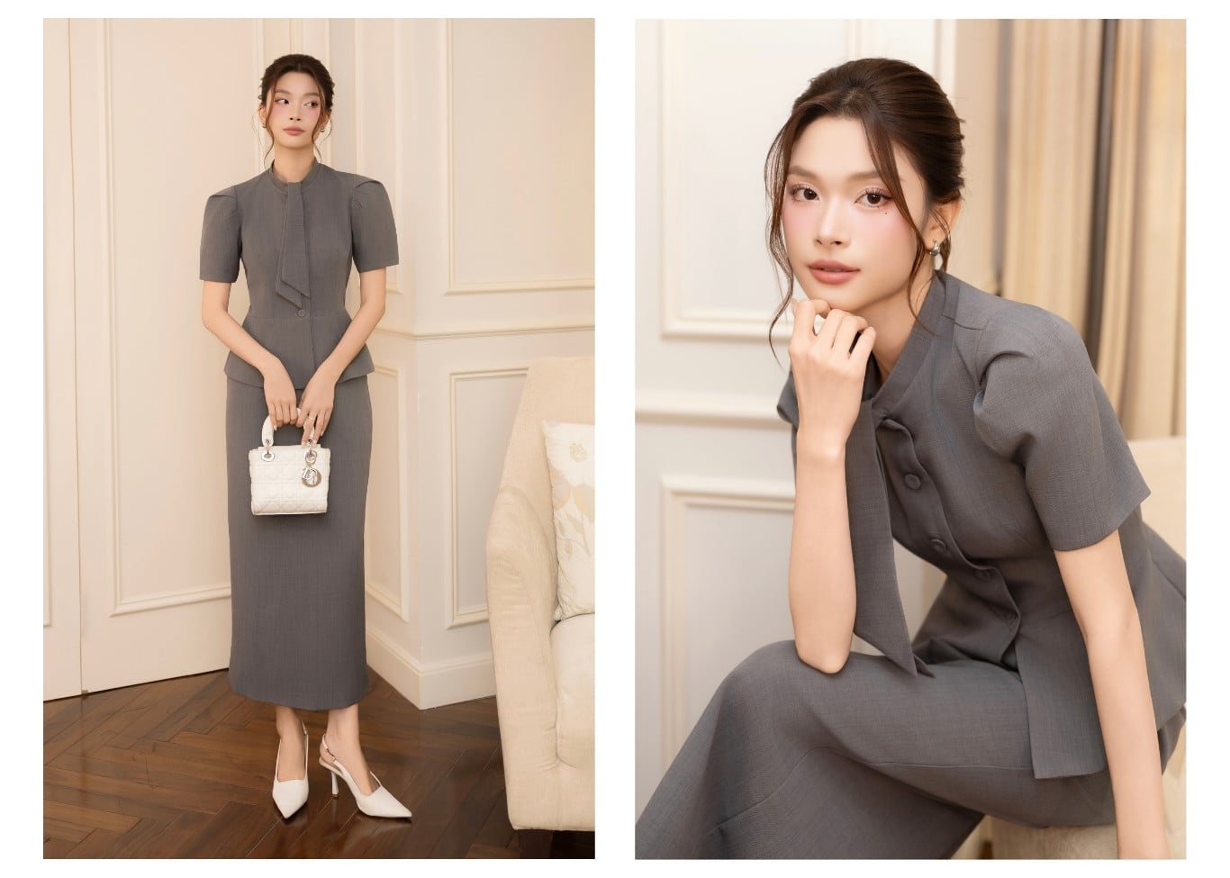 Áo kiểu công sở peplum lá cổ dài A4536A - Ảnh lookbook