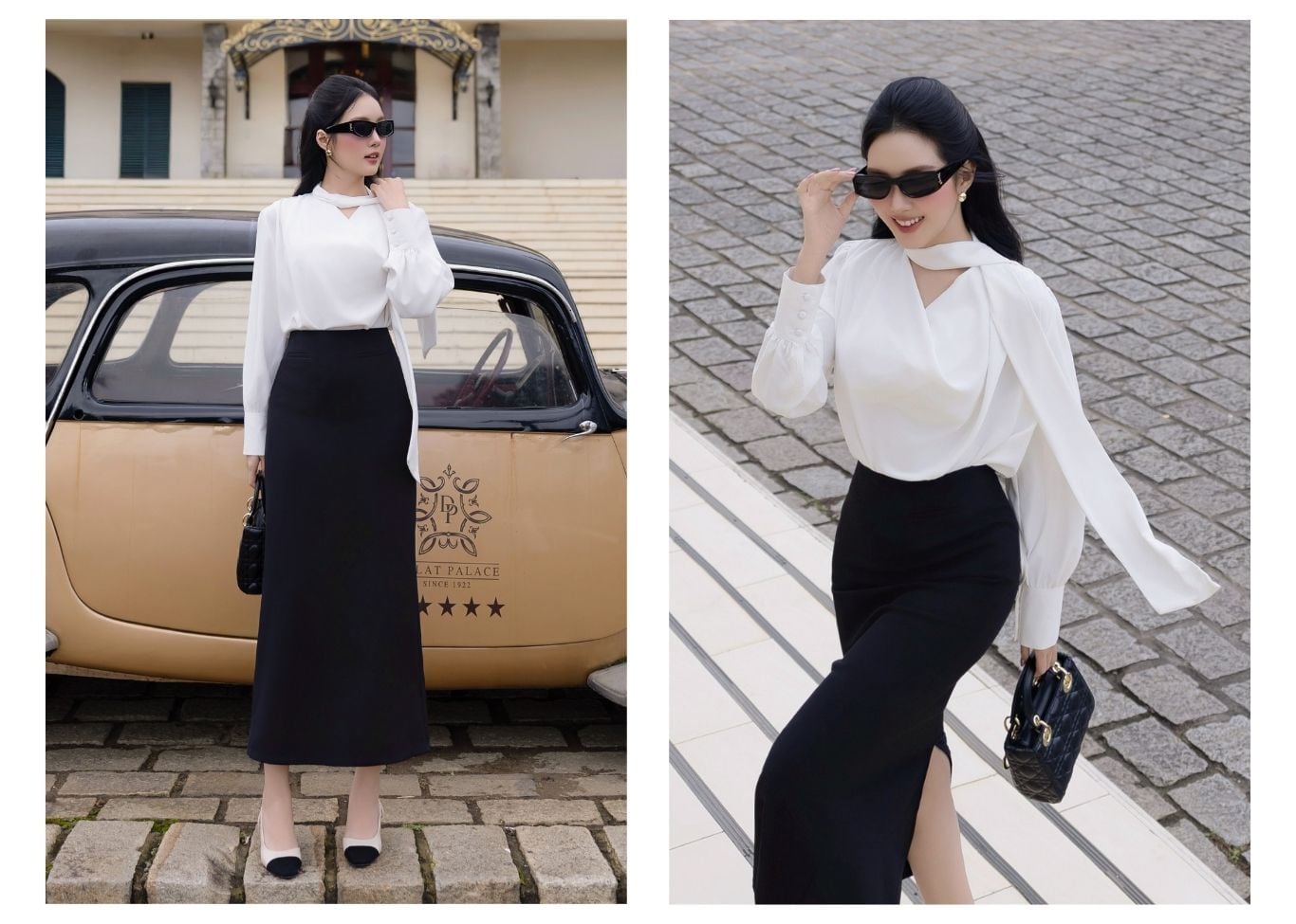 Áo kiểu lụa công sở tay dài có tà A4568T - Ảnh lookbook