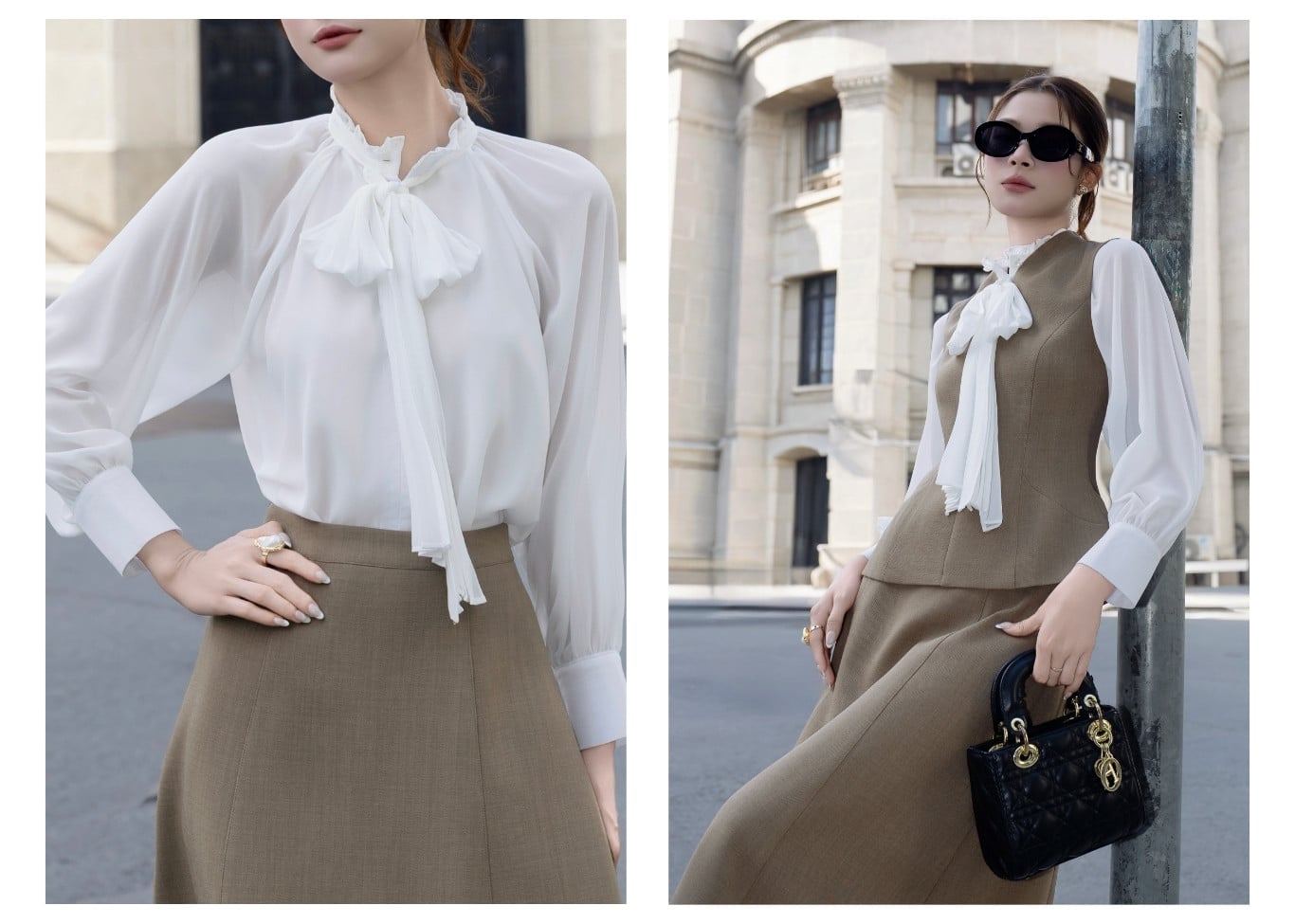 Áo kiểu công sở voan cổ phối bèo AAA25A - Ảnh lookbook