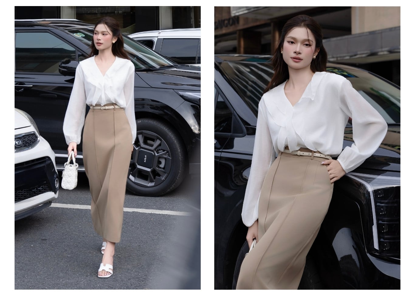 Áo kiểu công sở cổ tim tay dài A4553T - Ảnh lookbook