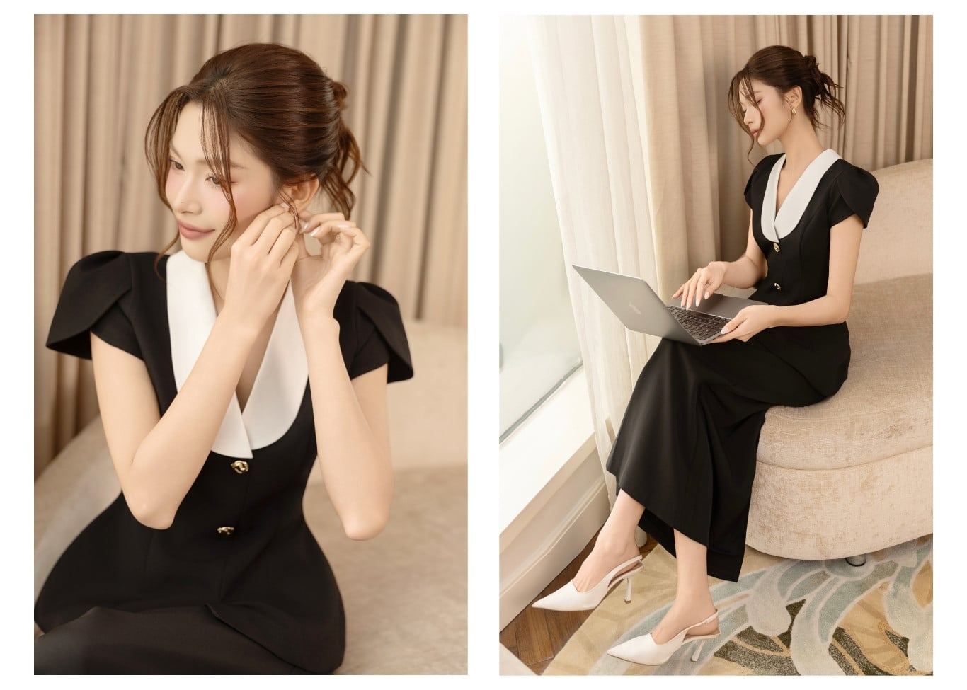 Áo kiểu công sở peplum cổ tim A4531T - Ảnh lookbook