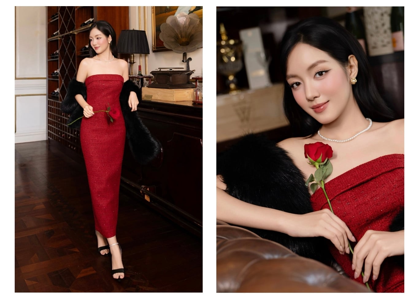 Đầm cúp ngực body tiệc Tweed dài D4589A - Ảnh lookbook