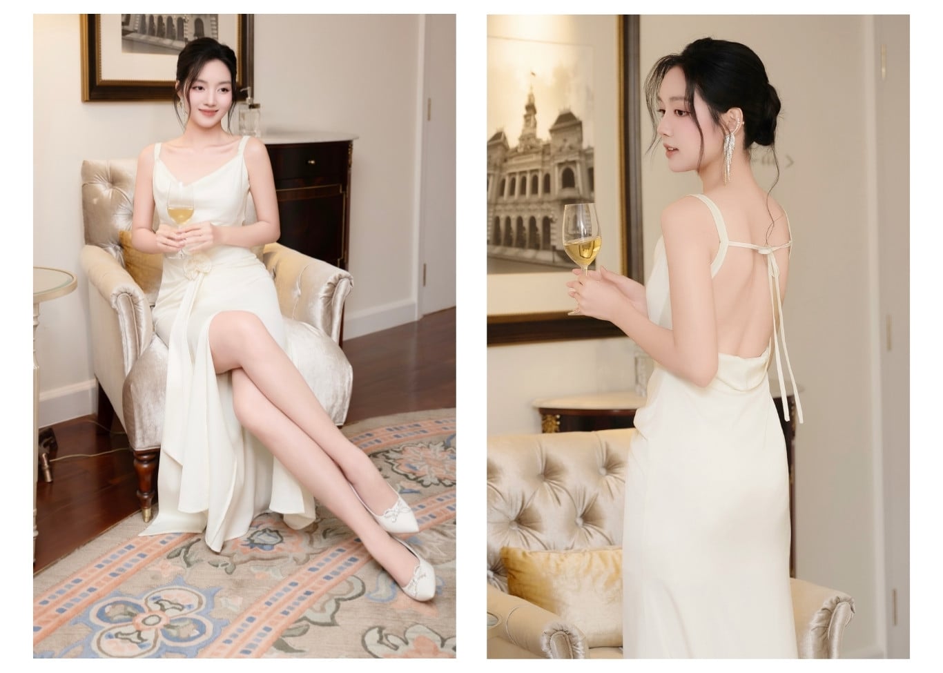 Đầm lụa đuôi cá cổ đổ kết hoa D3531 - Ảnh lookbook