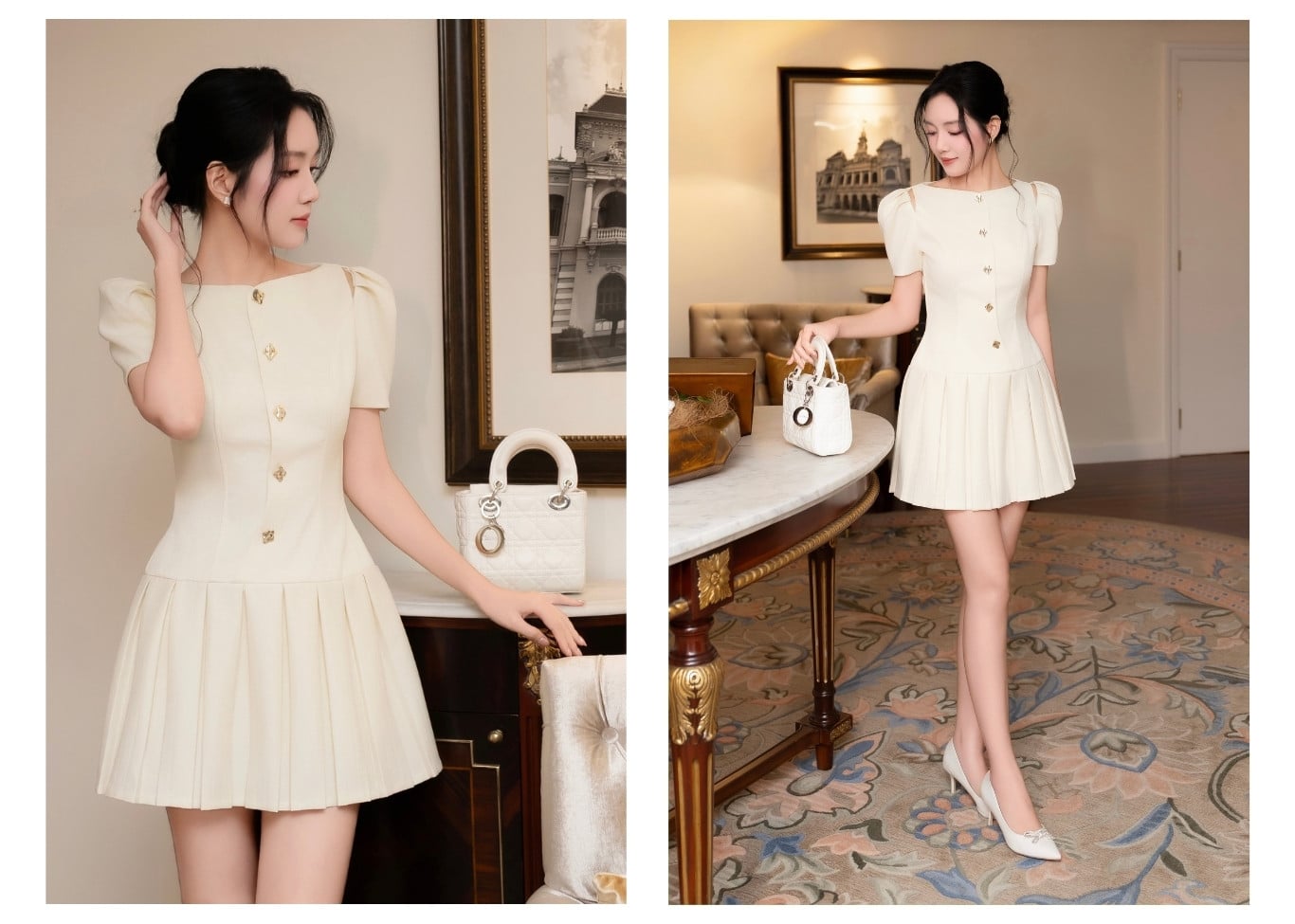 Đầm dự tiệc ngắn chữ A xếp ly D4234A - Ảnh lookbook