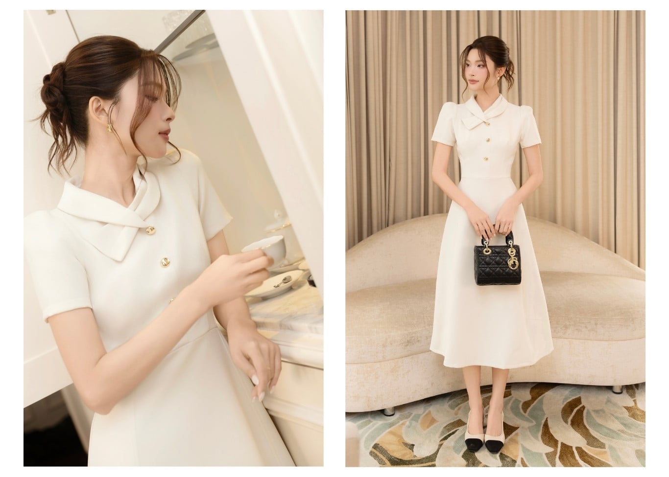 Đầm xòe công sở dài tay ngắn D4533B - Ảnh lookbook