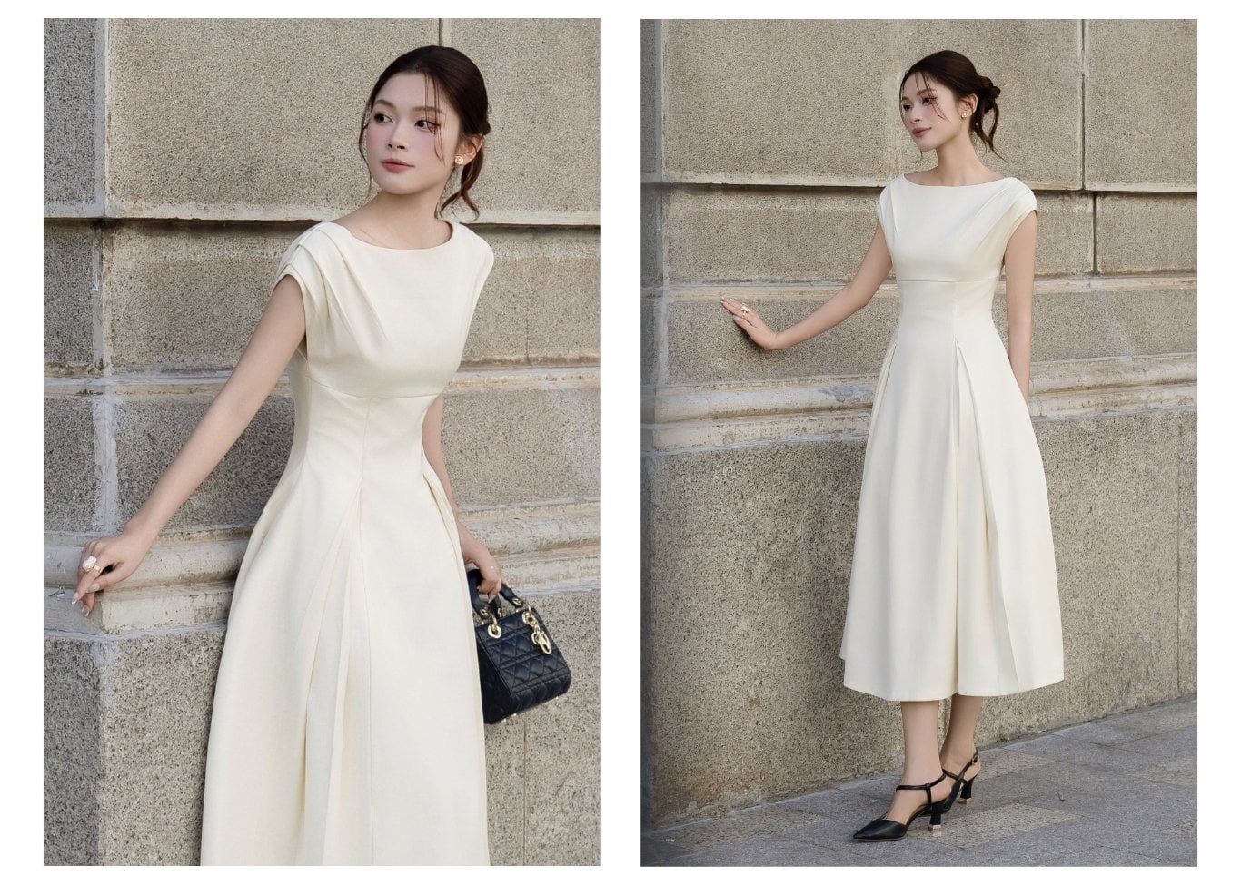 Đầm xòe công sở cotton dài xếp ly DAA22B - Ảnh lookbook