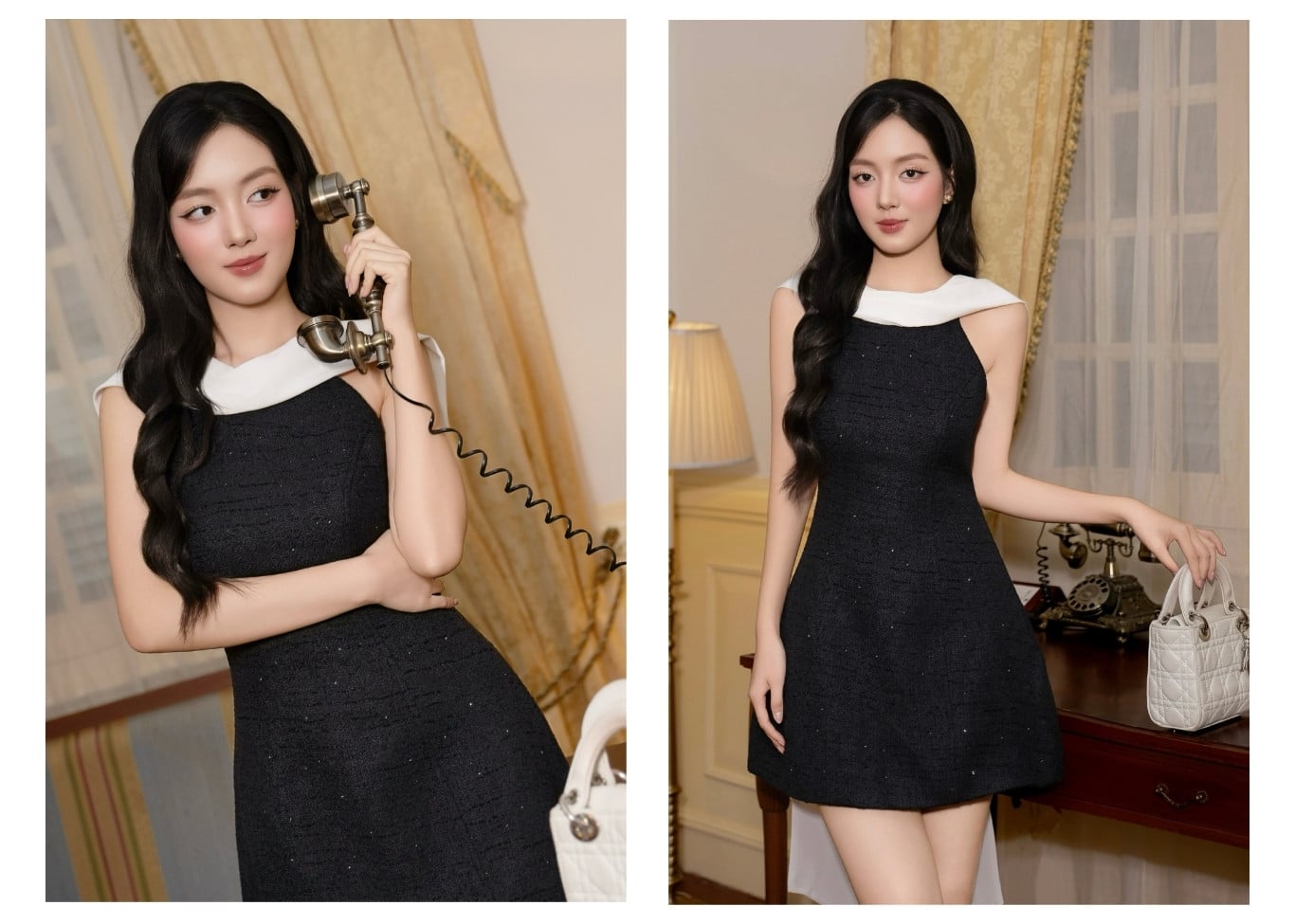 Đầm xòe tiệc Tweed ngắn cổ yếm D4592A - Ảnh lookbook