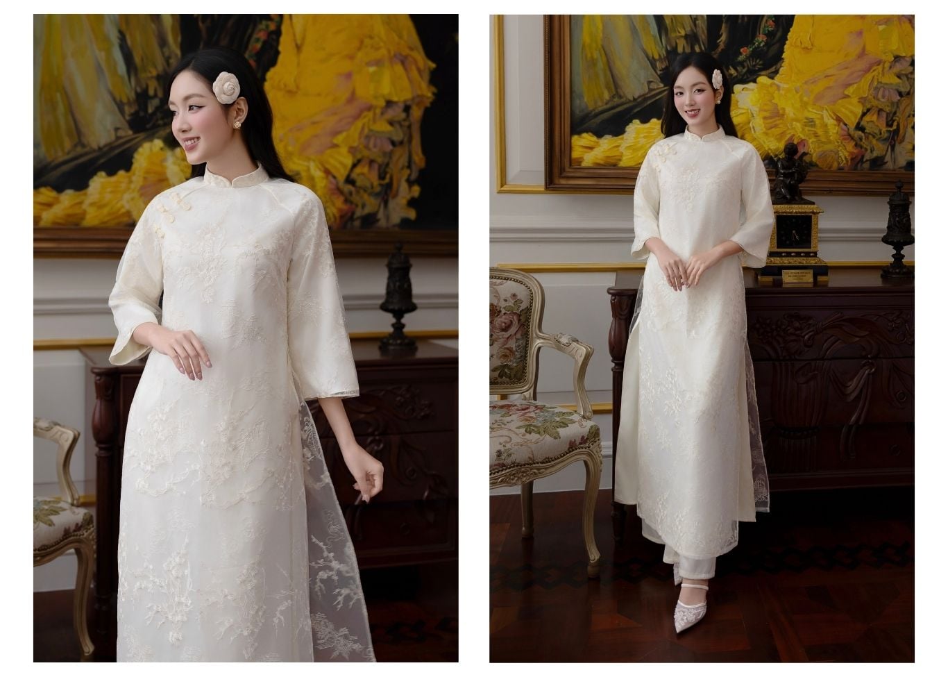 Set áo dài voan tơ thêu hoa 4 tà K4597V - Ảnh lookbook