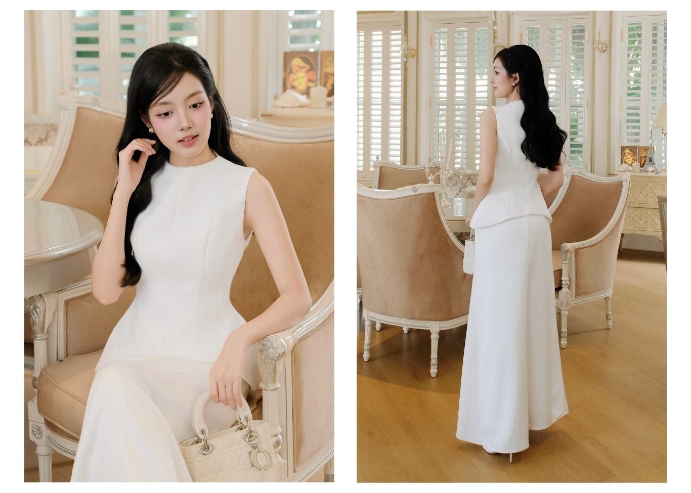 Áo kiểu tiệc cổ tròn vạt cong AAB05B - Lookbook
