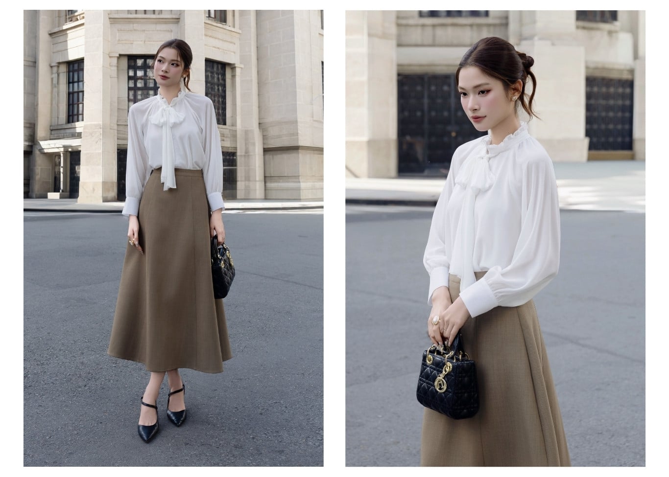 Áo kiểu công sở voan cổ phối bèo AAA25A - Ảnh lookbook