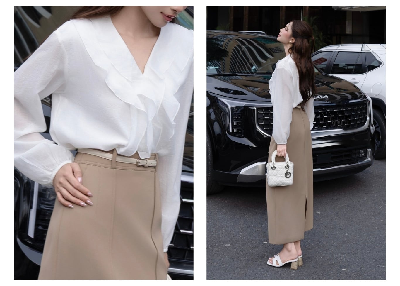 Áo kiểu công sở cổ tim tay dài A4553T - Ảnh lookbook