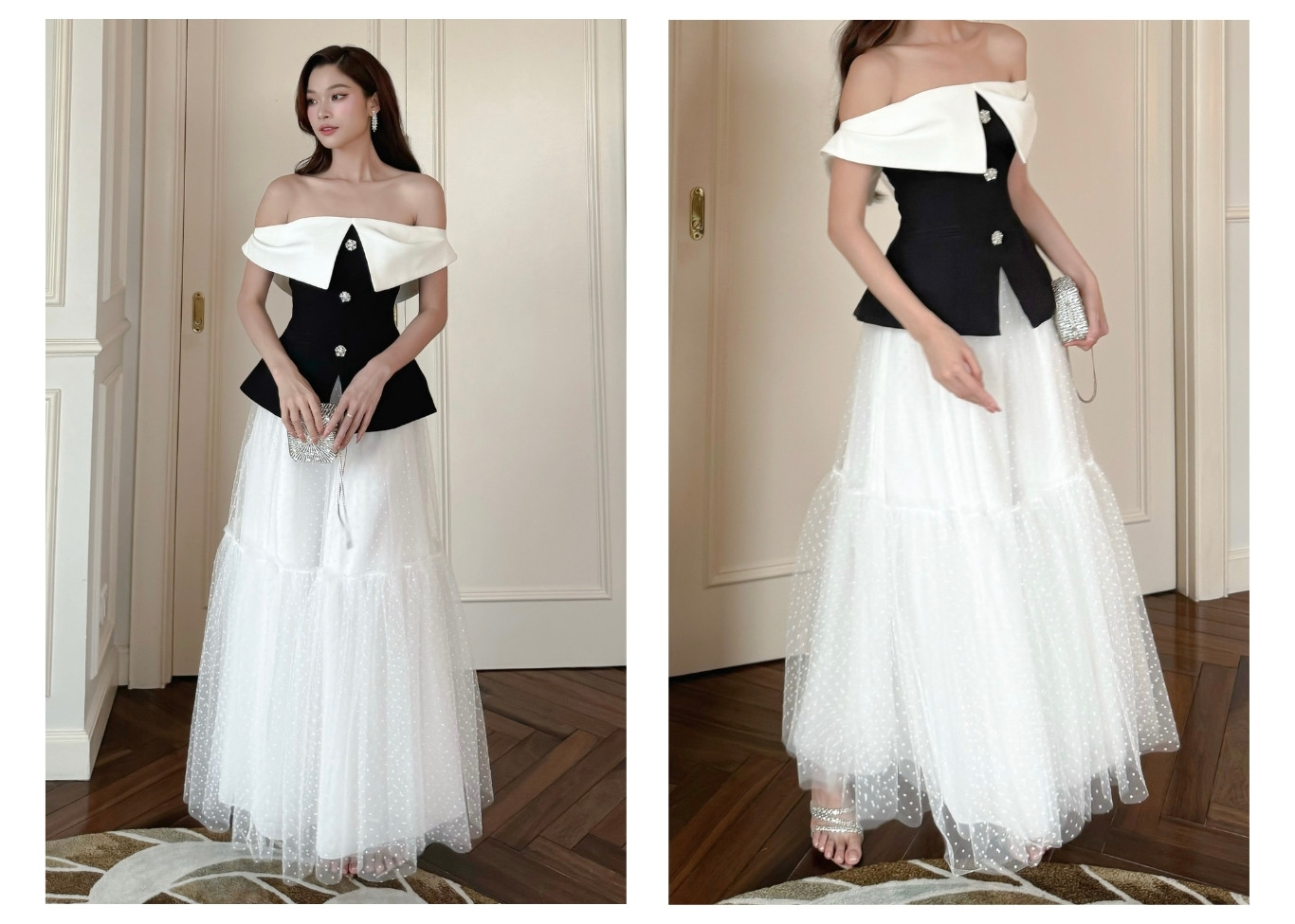 Chân váy xòe tiệc dài lưới phồng V4028Q - Ảnh lookbook